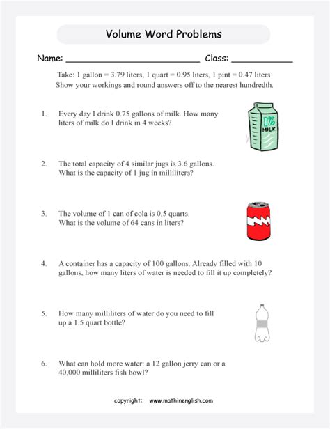 volume word problems worksheets with answers pdf